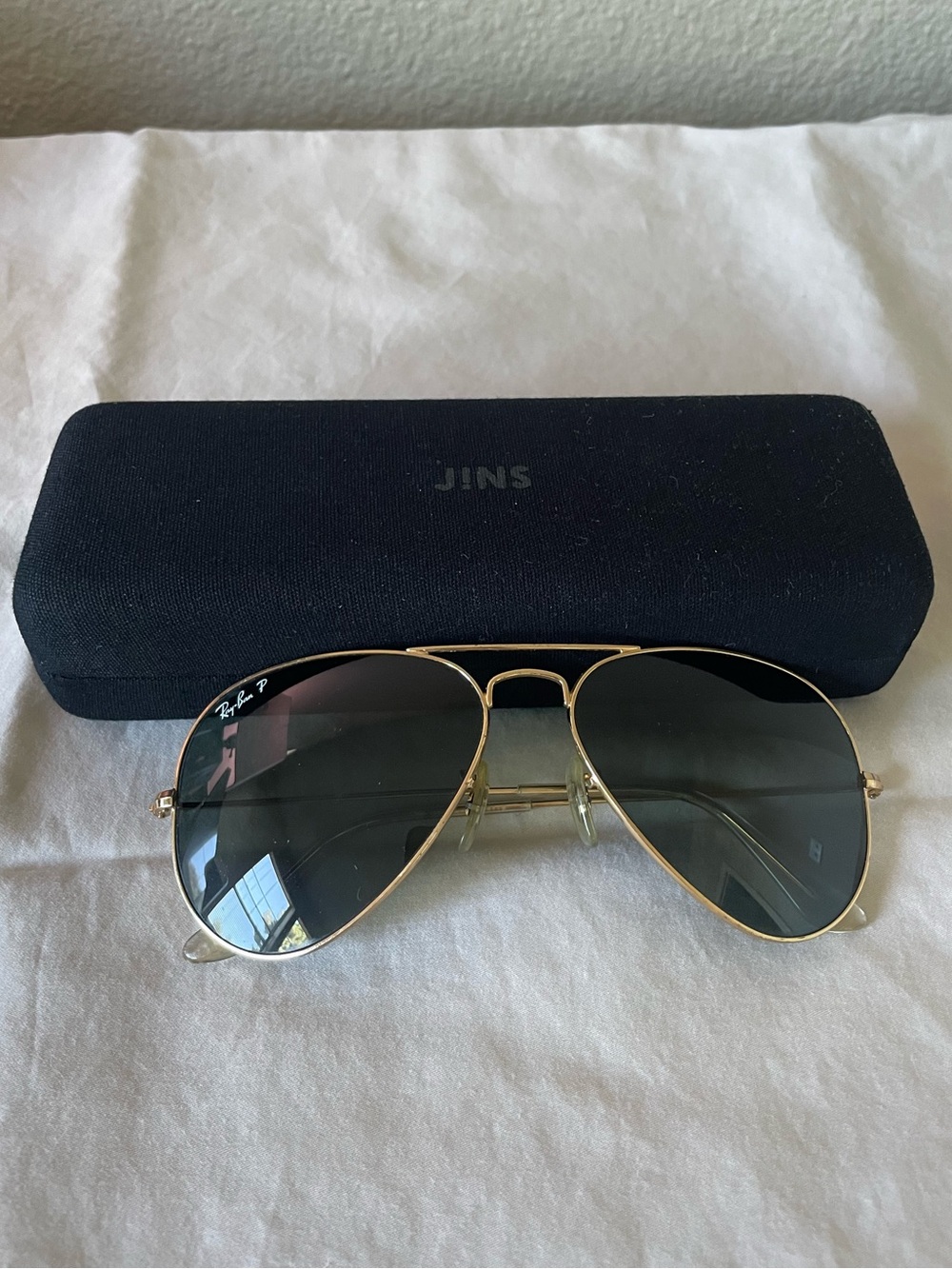 Ray-Ban Polaroid Gold Aviator Sunglasses with Dark Lenses